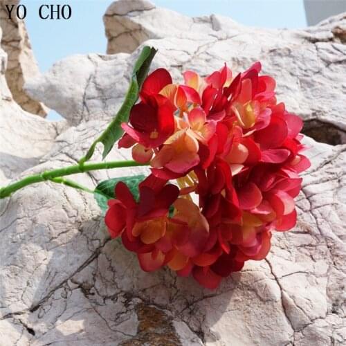 YO CHO Big Hydrangea Heads Flower Silk Artificial Wedding Flower For Wall Window Home Decor Hydrangea Plants Branches For Crafts