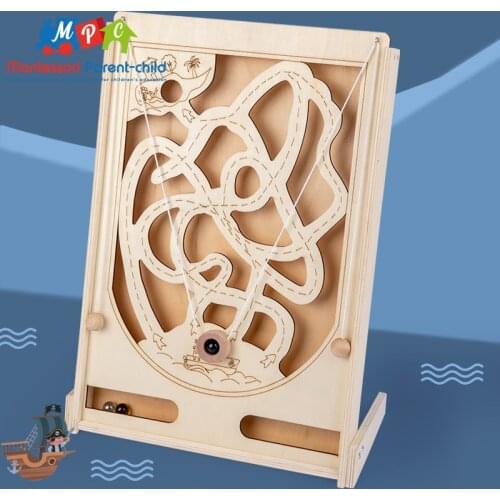 Wooden Pirate Marbles Balance Puzzle Educational Toy Montessori for Kids Birthday Gifts Interactive Training