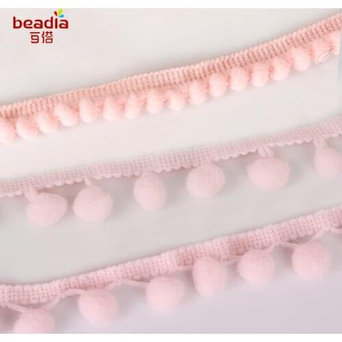 Diameter 5mm 10mm Light Pink Colors Pom Pom Trim Ball Fringe Ribbon DIY Sewing Accessory Lace 5yards/lot 10mm 20mm width