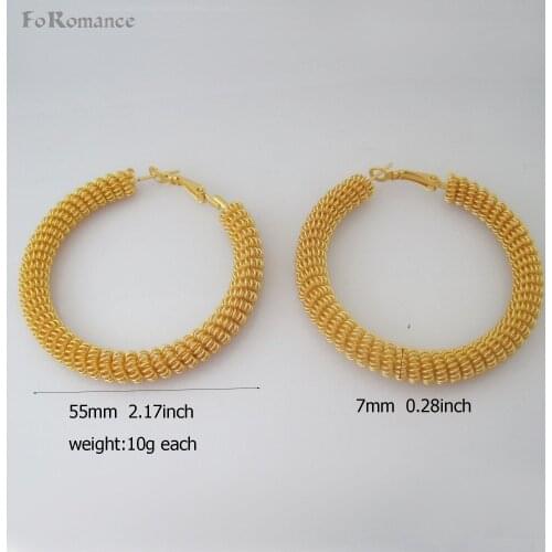 Foromance / TWIST SPIRAL SPRING SURFACE YELLOW GOLD GP ROUND HOOP DIAMETER 55MM EARRING BAND WIDTH 7MM