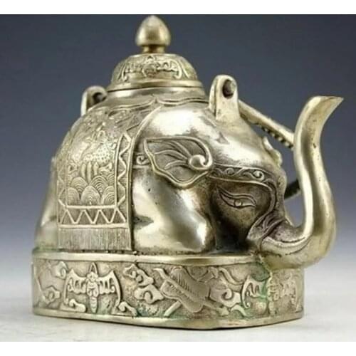 Chinese Rare Miao Silver Carving Animal Wealth Elephant Shape Tea Pot Kungfu Tea Set Teapot Water Pot