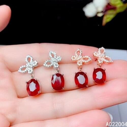 KJJEAXCMY Fine Jewelry 925 sterling silver inlaid natural ruby female new earrings Ear studs classic support test