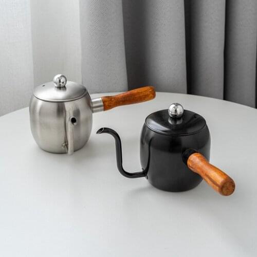 HOT-304 Stainless Steel Japanese Hand Brewed Coffee Pot 500Ml Mini Hand Brewed Coffee Pot with Wooden Handle