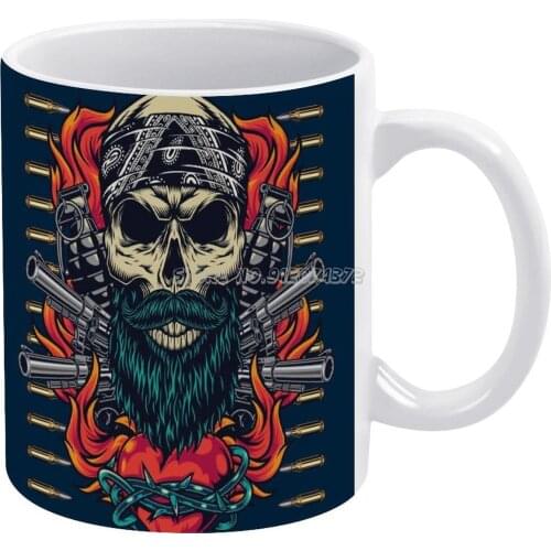 Skull Guns Fire & Bullets Coffee Mugs 330ml Creative Travel Mug and Cup Office Drinkware Mugs Tazza Skull Guns Fire Bullets Hear