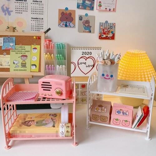 Korean Cute 2 Layer Cosmetic Brush Pencil Storage Rack Simple Desktop Stationery Organizer Rack Simple DIY Folding Handmade Rack