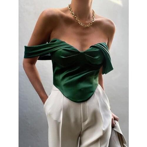 SRUBY Satin Fashion Crop top Sleeveless Summer Bustier Crop Tops for Women Sexy Backless Corset Top Cropped Solid