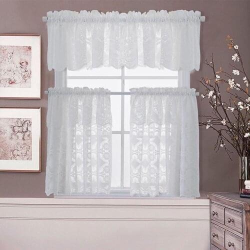 Lace Flower Sheer Curtain Window Balcony Short Curtain Gauze Kitchen Valance Drape Bedroom Home Drapes Home Decor