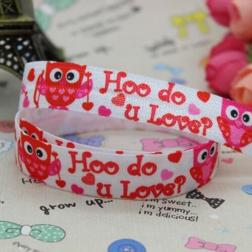 DHK 5/8 inch 5yards Fold Over Elastic FOE owl printed ribbon headband hair band diy decoration OEM Wholesale C291