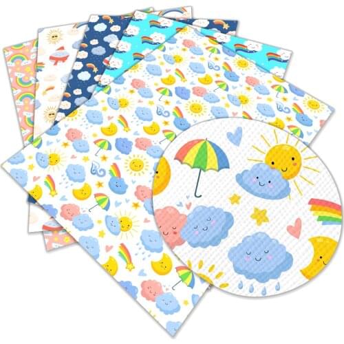 Rainbow Printing Synthetic Leather Fabric 22X30cm Cross Pattern Faux Leather Sheet for Making Earring Bows DIY Crafts