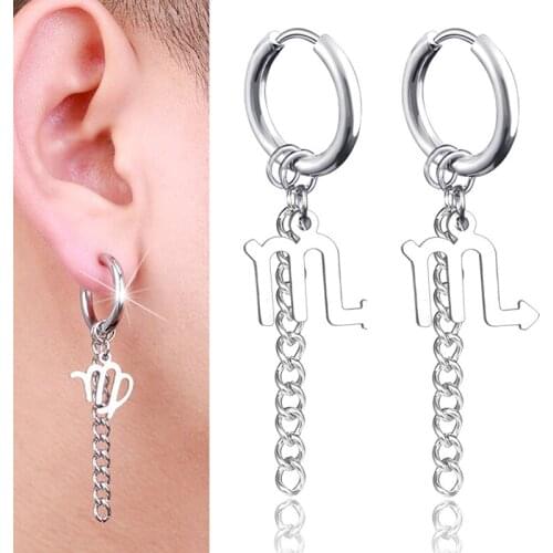 Fashion 12 Constellation Earrings for Women Stainless Steel Hoop Earrings Men Punk Rock Anti-allergy Earrings Jewelry orecchini