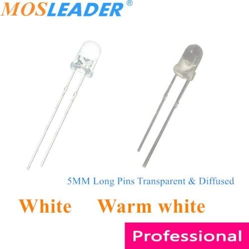 Mosleader 1000pcs 5MM led White Warm white Transparent and Diffused Foggy F5 Long pins Chinese light