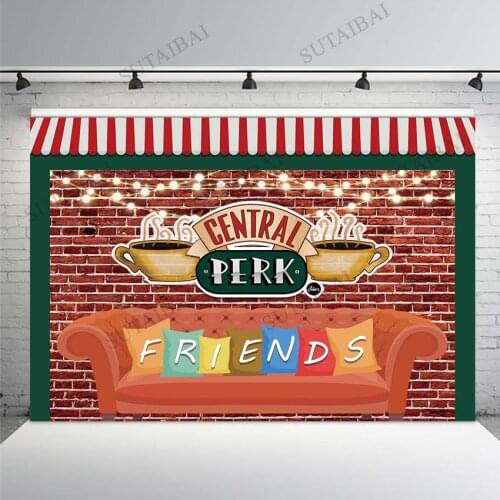 Cartoon Friends Central Perk Backdrop Children Birthday Party Decoration Sofa Red Brick Wall Background Photo Studio Photography