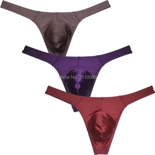 Mens Soft and breathable Bikini Pure colour Thong Bulge Pouch to increase Underwear T-back