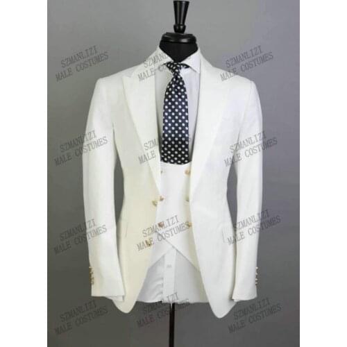 Costume Homme Ivory Jacket Vest Pant Business Men Suits Groom Tuxedo Prom Party 3 Pieces Slim Fit Wedding Blazer Terno Masculino
