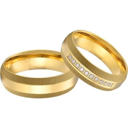 1 pair 18k gold plated couple wedding rings set for men and women love alliance titanium jewelry ring marriage anniversary gift