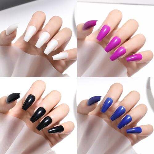 24 Pieces 0f fake Nails Short Coffin Ballet Solid Color Fake Nail Stickers Full Coverage Detachable Press On Nail Stickers