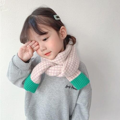 2020 New Korean Style Autumn Winter Baby Kids Knitted Wool Plaid Scarf Unisex Thicken Warm Children Cute Shawl Patchwork Muffler