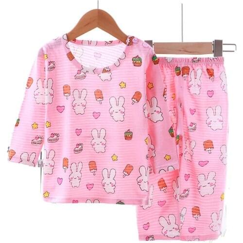 2021 New childrens home suit summer thin air conditioner baby cotton pajamas for boys and girls