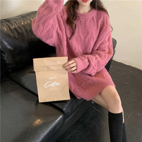 2020 New Autumn Winter Women Knitted Sweaters Female Fashion Oversized Loose Long Sleeve Warm Causal Solid Pullovers W547