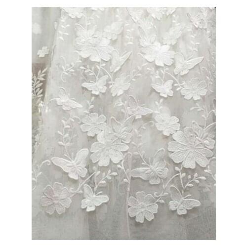 New design lace fabric by the yard,3D floral and butterfly embroidered lace fabric