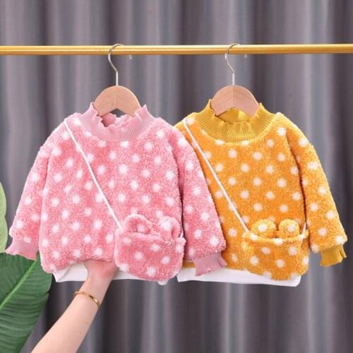 Autumn and winter baby girl clothes 2021 new girls plus velvet sweatshirt polka dot long sleeve 0-4 year old girls pullover