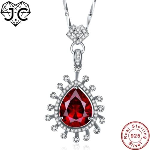 J.C Female Luxury Ruby & Tanzanite Topaz Necklace Solid 925 Sterling Silver Necklace Fine Jewelry for Women Wedding Pendant
