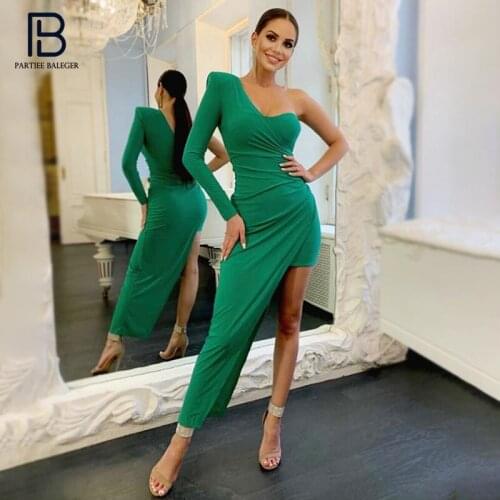 PB Free Shipping New Chic Sexy One Shoulder Draped Design Long Sleeve Celebrity Party Club Bandage Green Long Dress