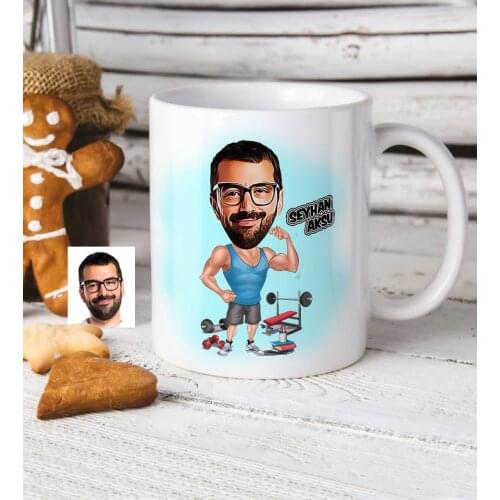 Personalized Fitness Cartoon White Mug Cup