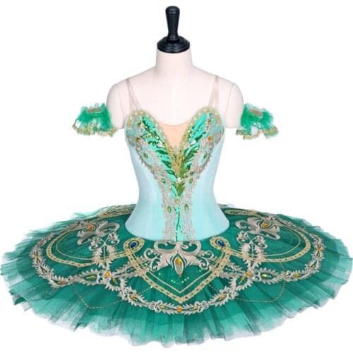 Adult Girls Professional Ballet Tutu Green Gold Esmeralda Classical Ballet Tutus Nutcracker Ballet Stage Costume For Women