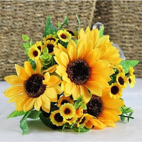 1 Bouquet Lifelike Artificial Sunflower Artificial Plastic Sunflower Heads Home Party Decorations Props