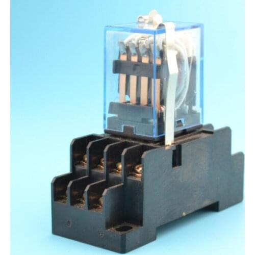 MY4 Power Relay MY4NJ with Din Rail Mount Socket Base 14 Pins 12V/24V 110V/220V MY4N Relay Switch