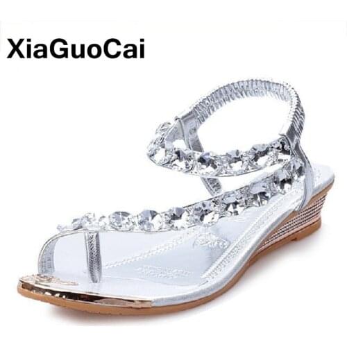 2020 Summer Women Sandals Rhinestone Wedges Platform Womans Shoes Slip-On Fashion Comfortable Female Slides Height Increasing