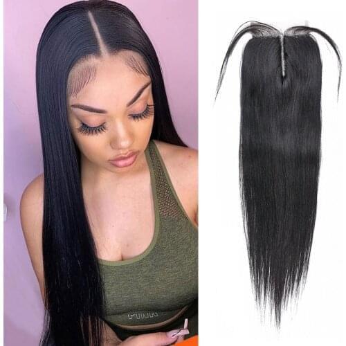 Sapphire Middle Part 4x1 T Part Half Hand-Made Remy Lace Closure Human Hair Straight Lace Closure Pre Plucked With Baby Hair