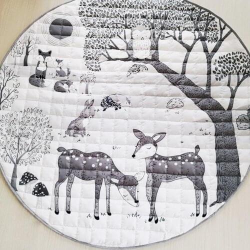Nordic Forest Animals Print Baby Toddler Cotton Grid Crawling Play Mat Non-slip Carpet Living Room Mat