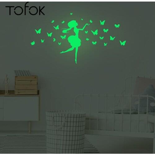 Tofok DIY Luminous Fairy Butterfly Living Room Bedroom Wall Decoration Sticker Window Door Fluorescent Stickers Glow in Dark