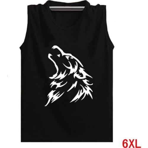 Fitness Sweatshirt Mens Large size 6XL Vest Loose 7XL Print Wolf XL 5XL Cotton Sleeveless Print Blue Black