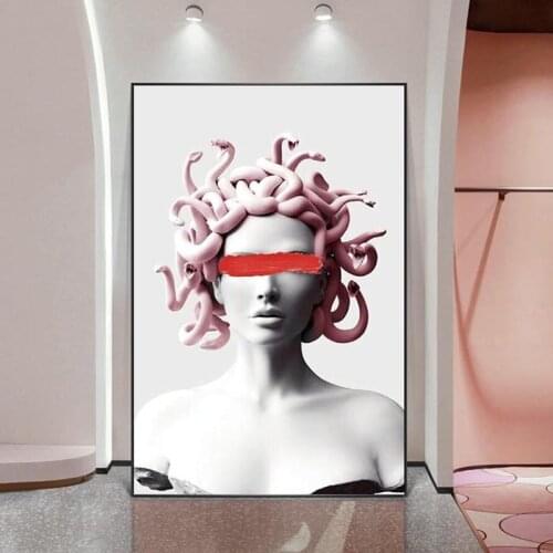 Vaporwave Sculpture Of Medusa Canvas Art Posters Graffiti Art Canvas Paintings On the Wall Art Cover Face of Medusa Pictures