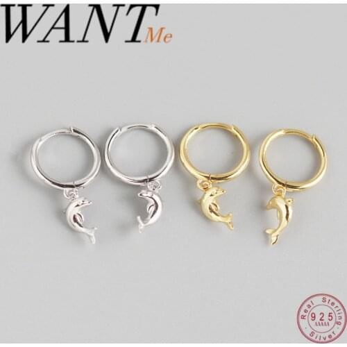 WANTME Authentic 925 Sterling Silver Cute Romantic Dolphin Love Ball Animal Stud Earrings For Women Luxury Original Jewelry Gift