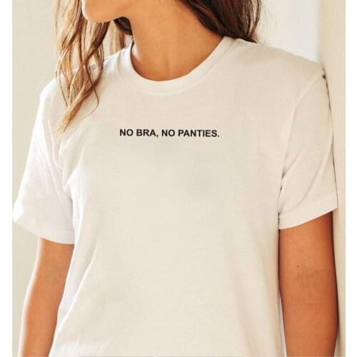 BLWHSA No Bra No Panties Printing T shirts Women Summer Fashion Short Sleeve Cotton Slogan T-shirt Funny Brand Design Tops Tees