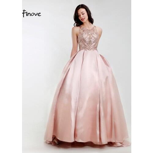 Finove 2020 Luxury Champagne Prom Dresses Robe de soiree O-Neck With Beaded Sleeveless A-Line Party Gowns In Women' Dresses
