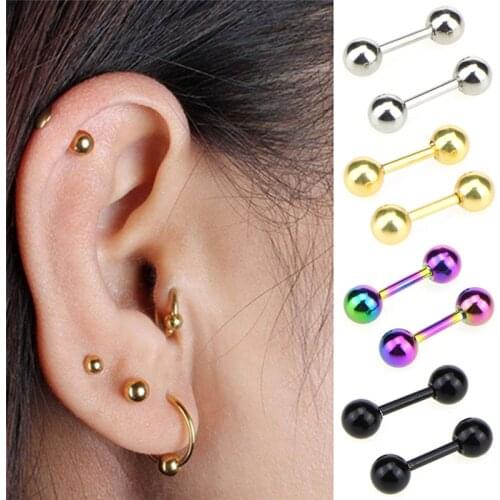 1Pair Surgical Steel Assorted Colors Labret Stud Lip Piercing Ear Cartilage Tragus Helix Ring Fashion Charming Jewelry