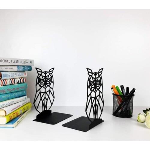 1 Pair Book Storage Shelf Black Owl Bookends Anti-slip Book Storage Shelf Desk Organizer Durable Bookend Set Decorative Bookends