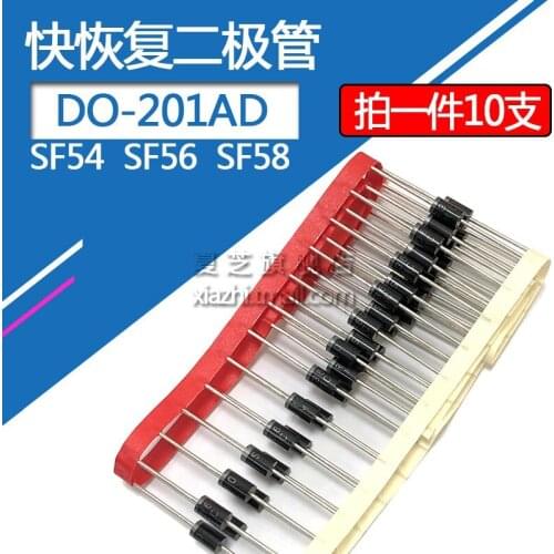 10pcs/lot SF58 fast recovery diode SF54 SF56 5A/200V 600V 5A/1000V straight plug DO-201AD
