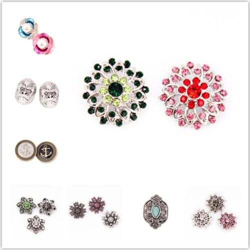 10pcs Wholesale Rhinestone Stone Mix Style Metal Snap Buttons Replaceable Buttons Jewelry fit 18mm DIY Snap Bracelet Wholesale