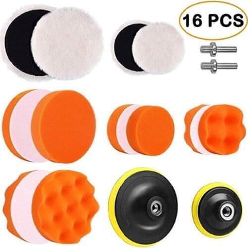 16pcs Professional Woolen Sponge Buffing Pad kit used for car polishing buffing and waxing reusable polishing pad set 80MM/125MM
