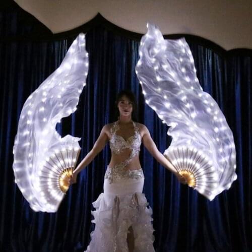 180cm White Silk Fan Long Veil Dance Fan Belly Dance LED Fan Veils For Left