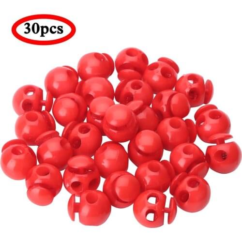 30 Drawstring Toggles Double-Hole Spring Loaded Plastic Ball Locks Lanyard Rope Paracord Sliding Fasten Stoppers Decor Cord Lock