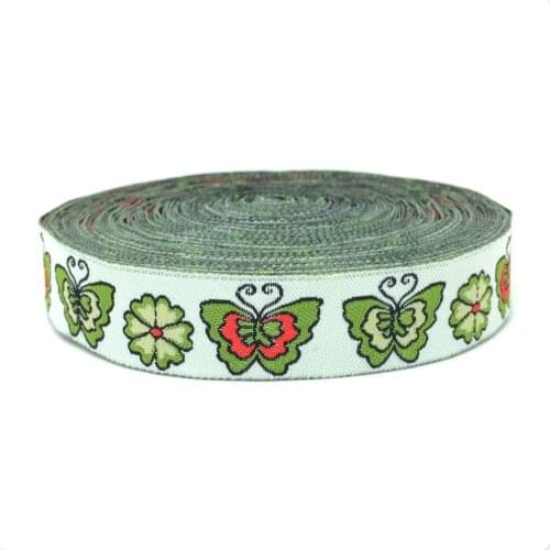 Free Shipping 5/8'' (16mmx10yards ) Woven Jacquard Ribbon green butterfly flower lace KTZD15110103