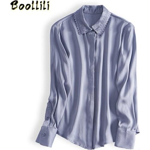 Boollili Real Silk Shirt Womens Tops and Blouses Embroidery Blouse Women Spring Autumn Vintage Blusas Mujer De Moda 2020