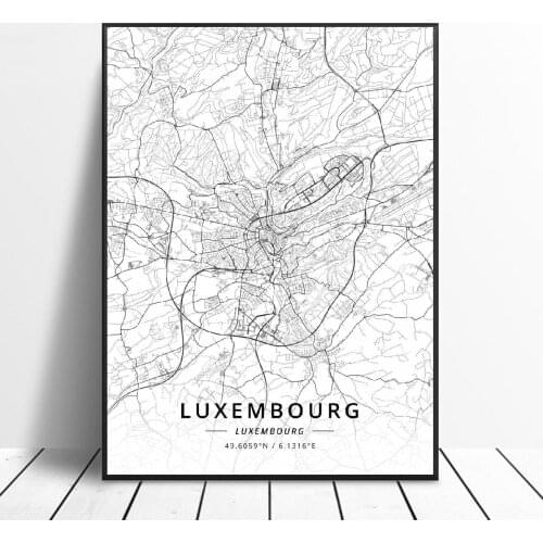 Black and White Luxembourg Luxembourg Latitude Longitude Canvas Art Map Poster